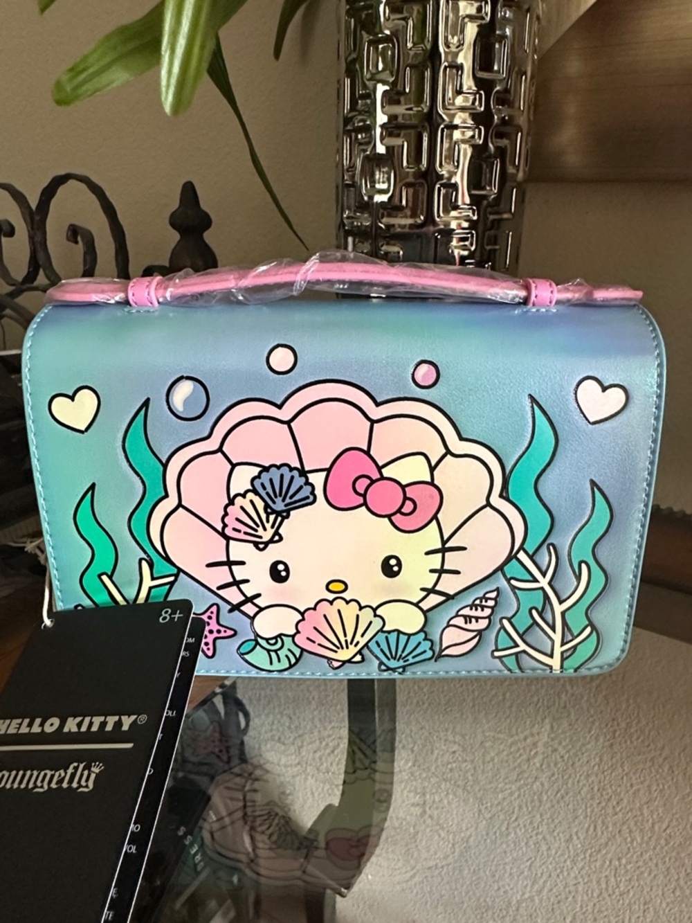 Loungefly Hello Kitty Aqua Seashell Crossbody Bag with Pink Accents